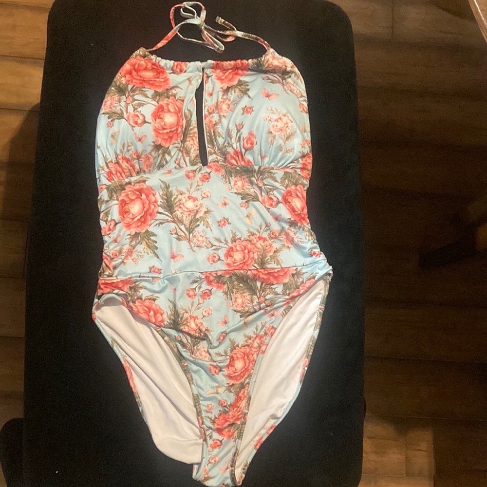 Size L women’s blue floral one piece swimsuit